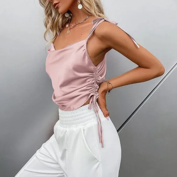 Pink Blush Draped Knot Detail Backless Cami Top - Picture 3 of 4
